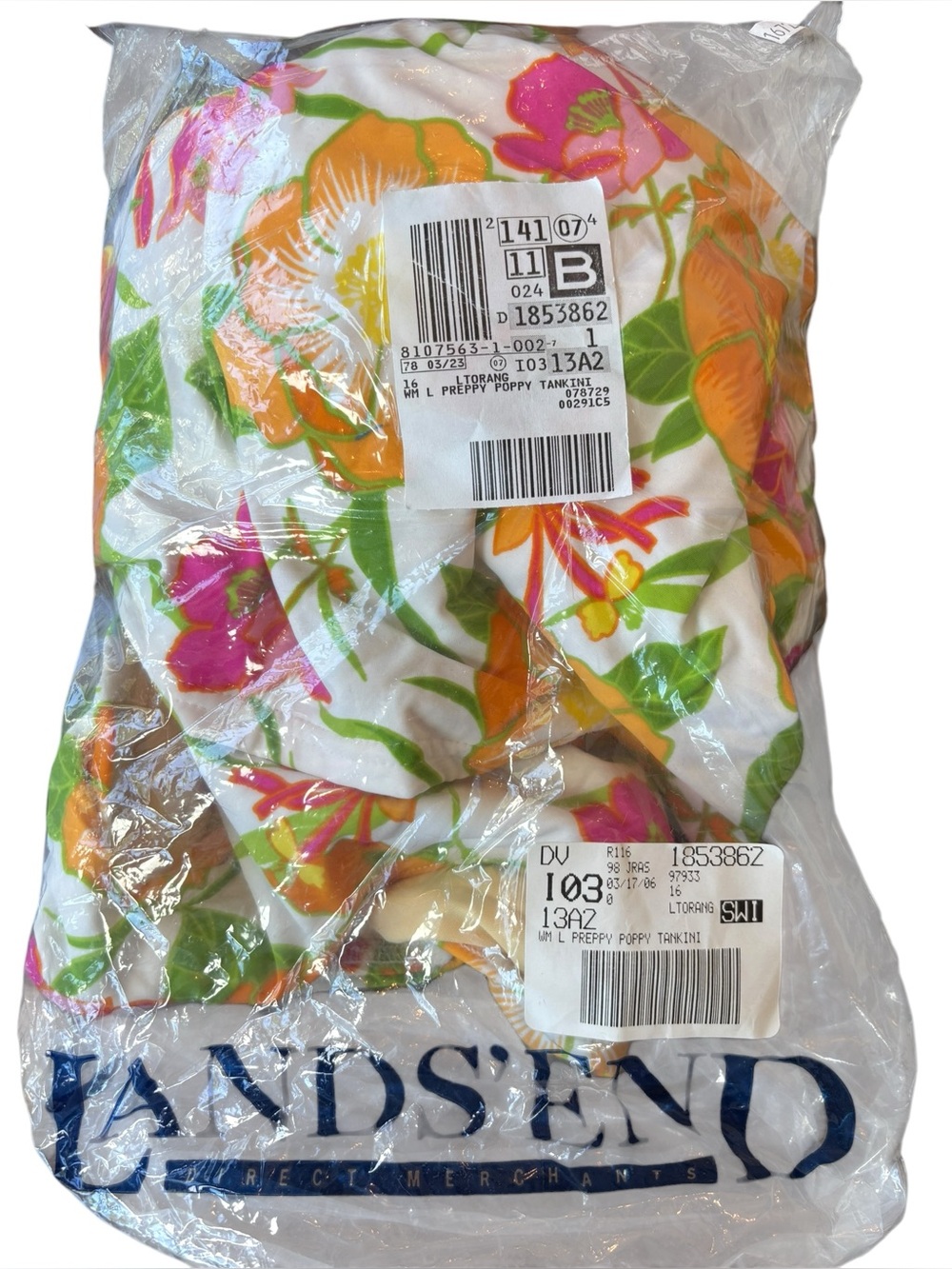 NEW! Lands’ End Tankini Swimsuit Set Floral White Orange Pink Size 16 Long - Picture 2 of 12
